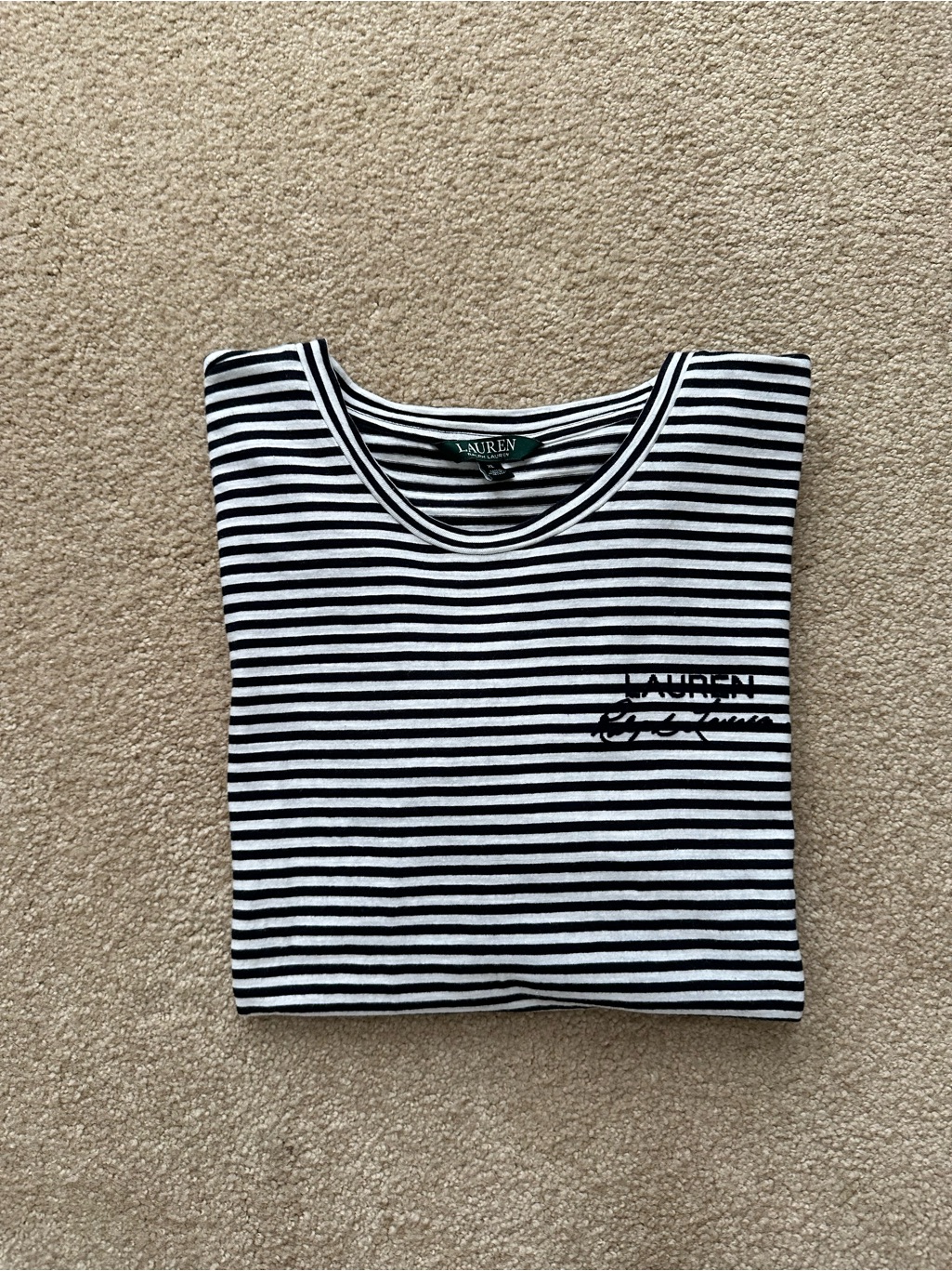 Lauren Ralph Lauren Black And White Striped Crew Tee Like New